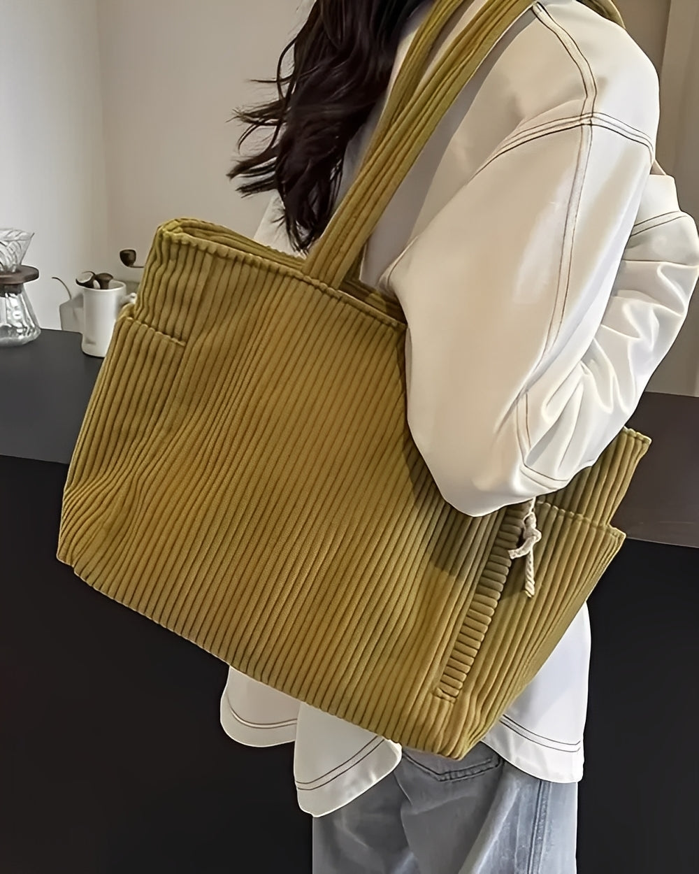 Tilda – ribbad shopper med snörning