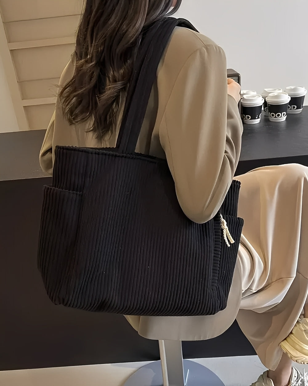 Tilda – ribbad shopper med snörning