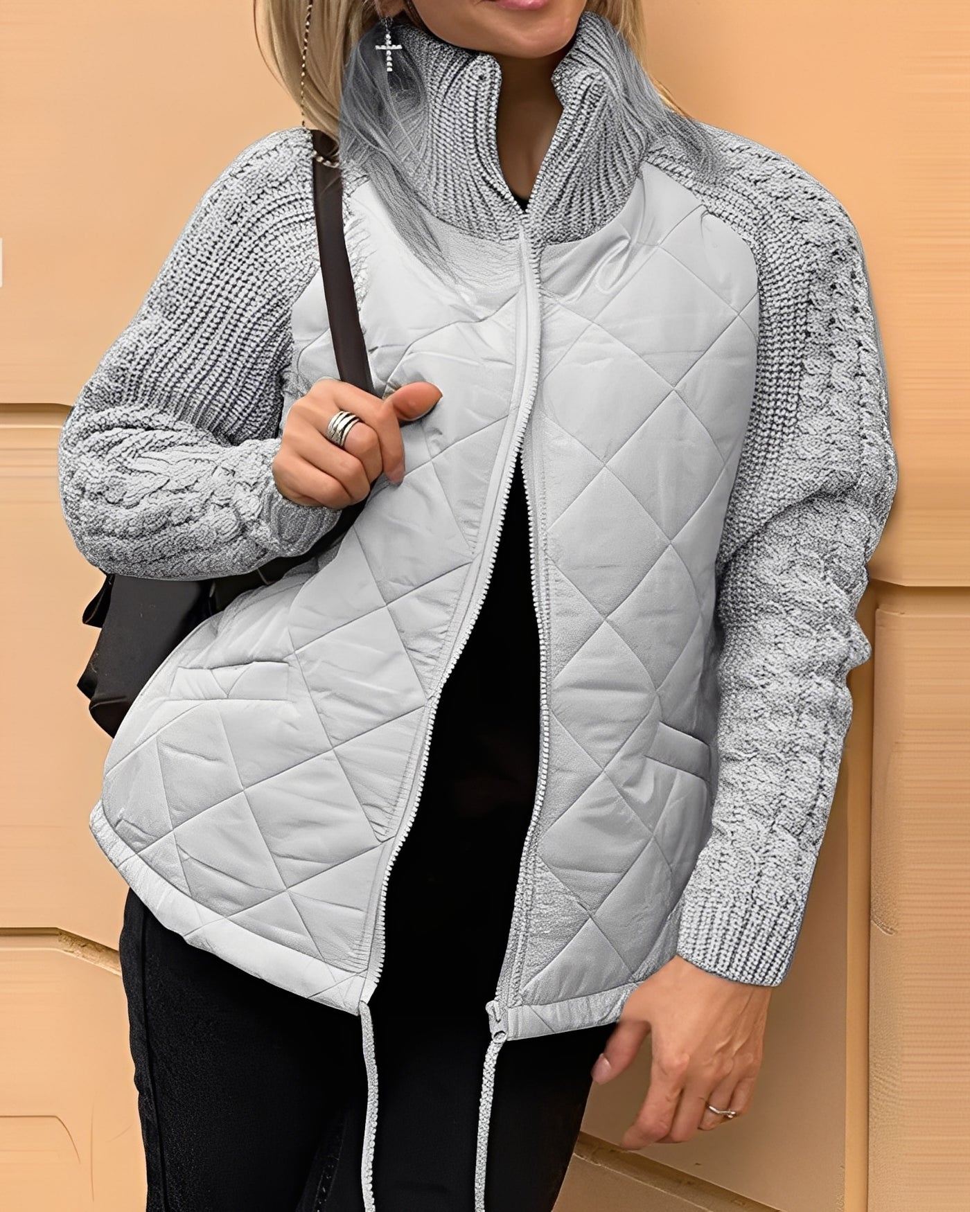 Josefin - stickad patchwork puffig jacka