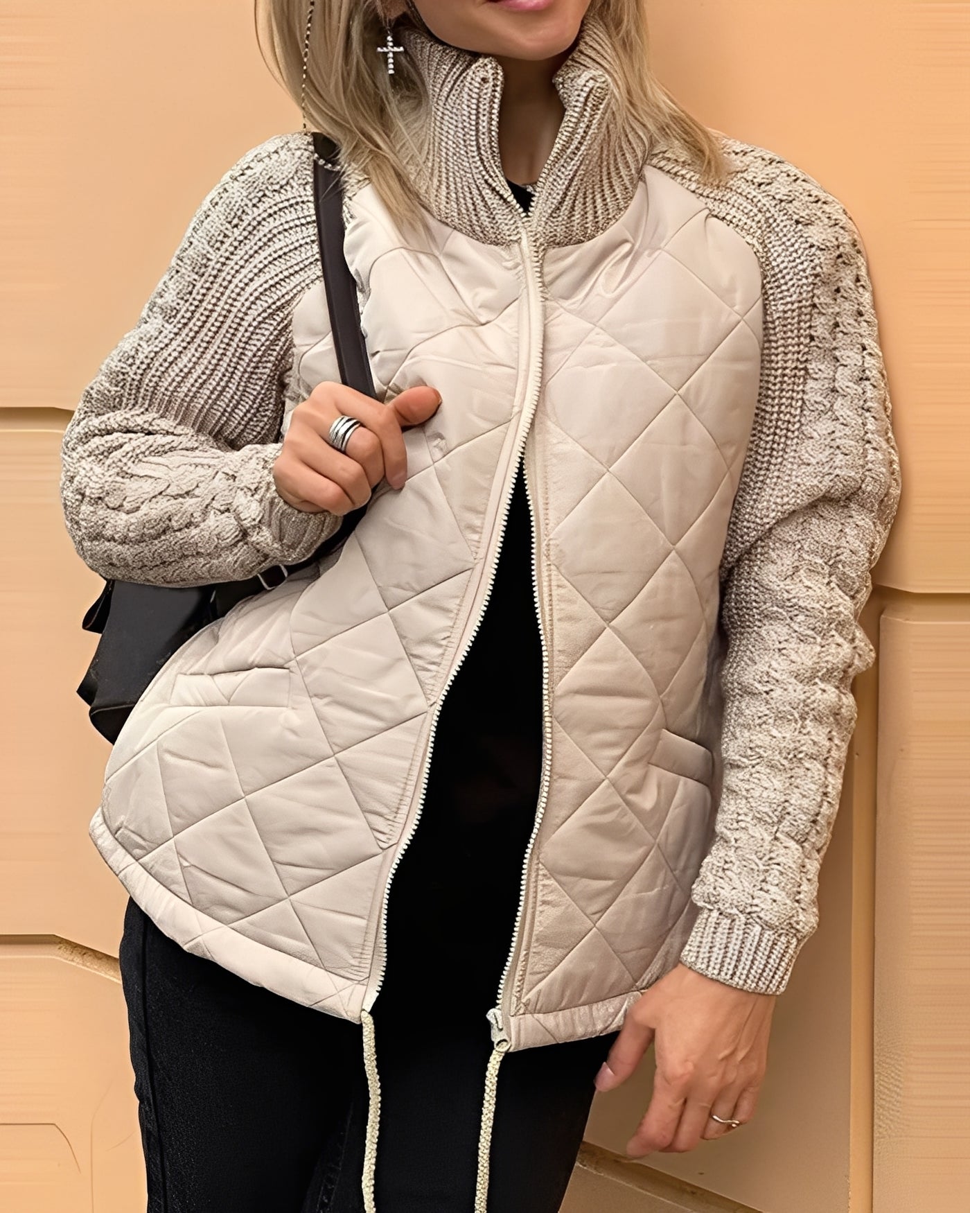Josefin - stickad patchwork puffig jacka